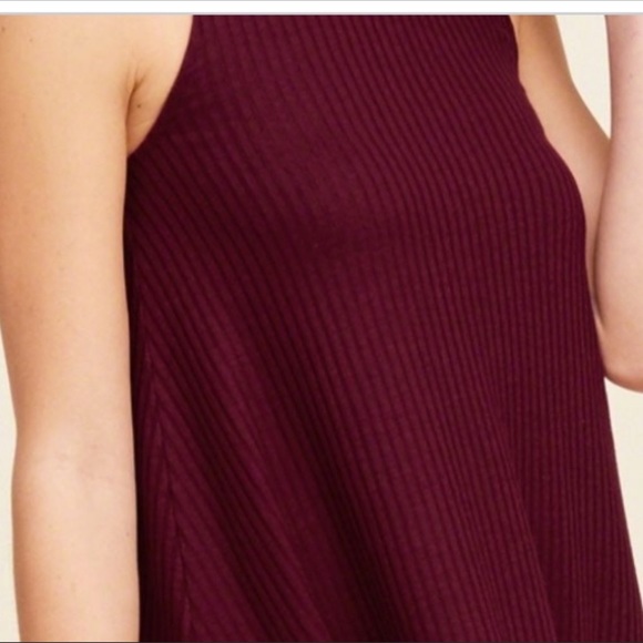Women's HCO Hollister Ribbed Burgundy Y2K Mock Neck Swing Mini Dress - Size XS - Picture 2 of 2